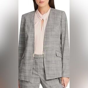 DKNY|Women’s plaid Gray Blazer Jacket in collarless style•Office/business ready